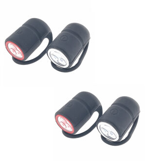 2x Fietslampen set waterdicht voor / achterlicht - silicone / waterdicht - inclusief 4x knoopcelbatterij CR2032 - fietslampensetje - koplamp en achterlamp