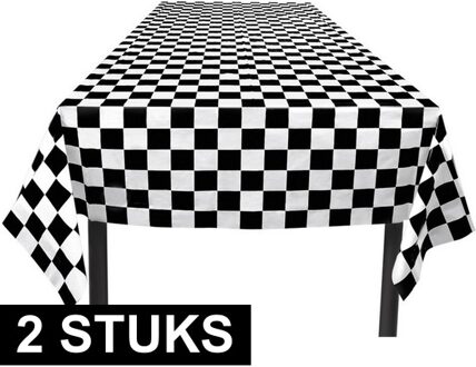 2x Finish tafelkleden zwart/wit geblokt 130 x 180 cm - Race thema - Themafeest/kinderfeestje autorace tafelkleden