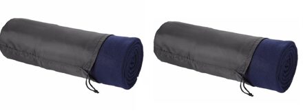 2x Fleece deken navy 150 x 120 cm - reisdeken met tasje