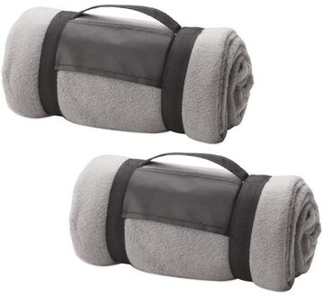 2x Fleece dekens/plaids grijs met afneembaar handvat 160 x 130 cm - Action products