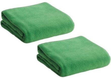 2x Fleece dekens/plaids/kleedjes groen 120 x 150 cm - Bank/woonkamer dekentjes