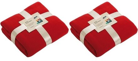 2x Fleece dekens/plaids rood 130 x 170 cm - Woondeken - Fleecedekens