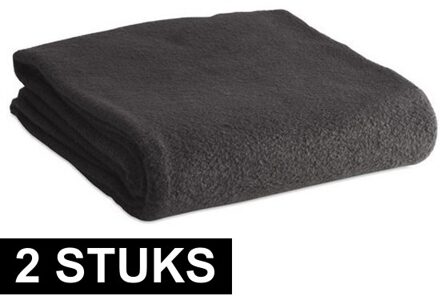 2x Fleece dekens/plaids zwart 120 x 150 cm