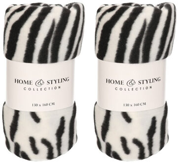 2x Fleece dekens zebra print 130 x 160 cm - Woondecoratie plaids/dekentjes met dierenprint