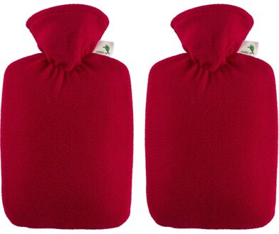 2x Fleece kruiken rood met hoesmet een inhoud van 1,8 liter - Warmwaterkruiken met fleece hoes/kruikenzak