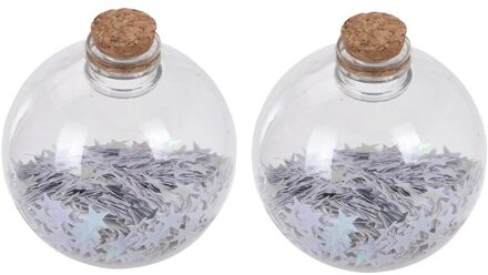 2x Fles kerstballen witte sterren 8 cm kunststof