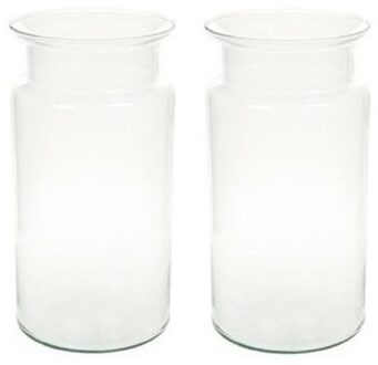 2x Flesvormige bloemenvazen glas 30 cm - Vazen Transparant