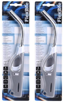 2x Flexibele gas/bbq/keuken aanstekers navulbaar grijs/wit 27 cm