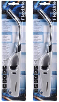 2x Flexibele gas/bbq/keuken aanstekers navulbaar grijs/zwart 27 cm
