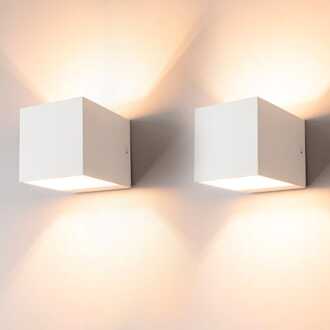 2x Fornax bianco by LUSENZ - Kubusvormige up and down wandlamp met een mat witte coating
