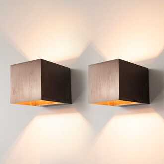 2x Fornax bronzo by LUSENZ - Kubusvormige up and down wandlamp met een geborstelde bronze coating Geborsteld brons
