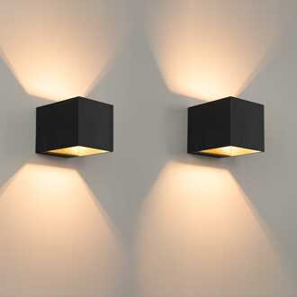 2x Fornax nero by LUSENZ - Kubusvormige up and down wandlamp met een mat zwarte coating