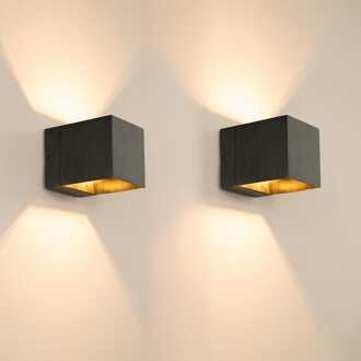 2x Fornax notte nera by LUSENZ - Kubusvormige up and down wandlamp met een geborstelde zwarte coating Geborsteld zwart