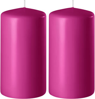 2x Fuchsia roze cilinderkaarsen/stompkaarsen 6 x 8 cm 27 branduren - Stompkaarsen