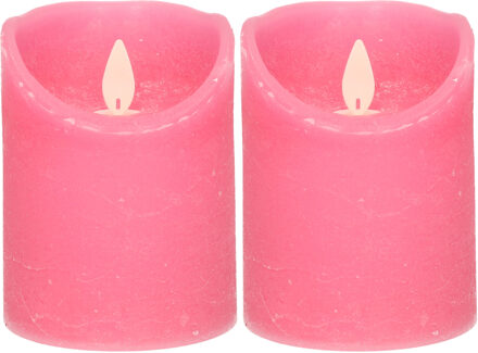 2x Fuchsia roze LED kaarsen / stompkaarsen met bewegende vlam 10 cm - LED kaarsen