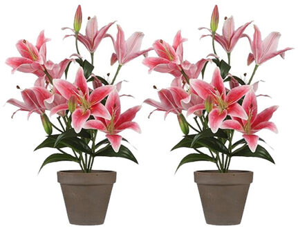 2x Fuchsia roze Tigerlily/tijgerlelie kunstplanten 47 cm - Kunstplanten