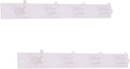 2x Garderobekapstokken / jashaken / wandkapstokken wit metaal 4x enkele haak 32.2 x 4.3 cm - Kapstokken
