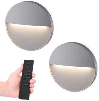 2x Gary LED Wandlamp - Dimbaar - Grijs - 6 Watt 280 lumen - 3000K warm wit - IP54 waterdicht - Incl. dimmer met afstandsbediening