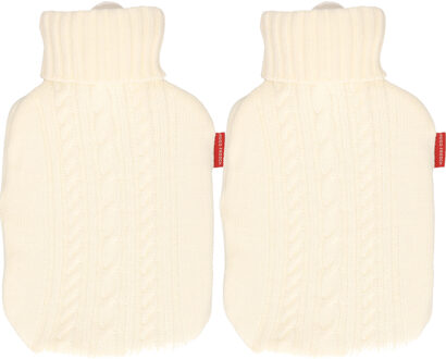 2x Gebreide kruiken gebroken wit 1,8 liter met kabelpatroon - Action products