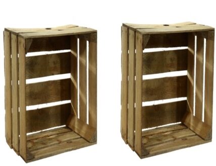 2x Gebruikte houten fruitkisten  30 x 40 x 50 cm - Decoratie voor huis en tuin