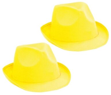 2x Geel trilby verkleed hoedje/gleufhoed - Verkleed accessoire voor volwassenen