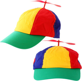 2x Gekleurde petjes met rode propeller - baseballpetjes propellerpetjes - verkleed accessoire