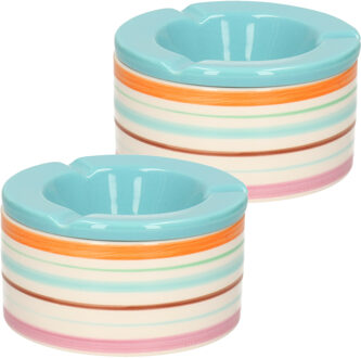 2x Gekleurde terras asbakken met blauwe deksel 12 cm - Action products