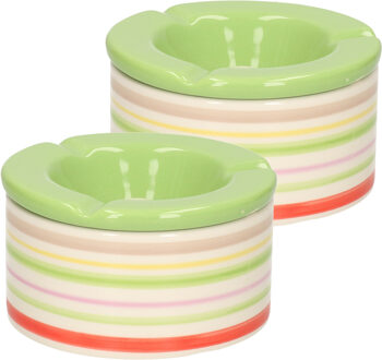 2x Gekleurde terras asbakken met groene deksel 12 cm - Action products