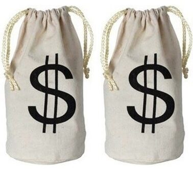 2x Geldzakken met dollar teken 16 x 23 cm - Boef/dief verkleedaccessoires