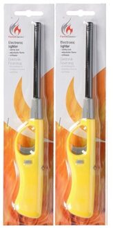 2x Gele barbecue aansteker/gasaansteker navulbaar 26 cm