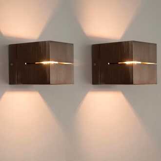 2x Gemini bronzo by LUSENZ - Kubusvormige up and down wandlamp met een geborstelde bronze coating Geborsteld brons