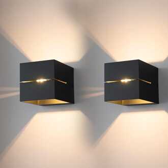 2x Gemini nero by LUSENZ - Kubusvormige up and down wandlamp met een mat zwarte coating