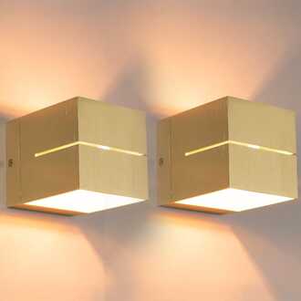 2x Gemini oro by LUSENZ - Kubusvormige up and down wandlamp met een geborstelde gouden coating Geborsteld goud