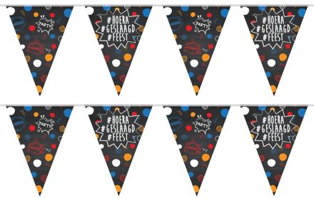 2x Geslaagd/afgestudeerd vlaggenlijnen/slingers krijtbord hashtags 10 m - Feestartikelen versiering