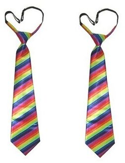 2x Gestreepte stropdassen regenboog print - Hippie - Gay pride - Carnaval verkleed accessoire