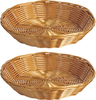 2x Gevlochten fruitmanden/broodmanden rond 25 x 6 cm