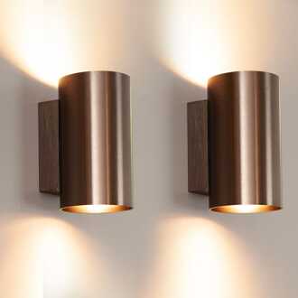 2x Giove bronzo by LUSENZ - Up and down licht met karakter - Cilindervormige wandlamp met een geborstelde bronzen coating Geborsteld brons