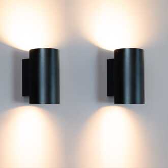 2x Giove nero by LUSENZ - Up and down licht met karakter - Cilindervormige wandlamp met een mat zwarte coating