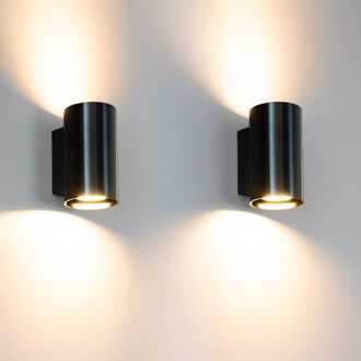 2x Giove notte nera by LUSENZ - Up and down licht met karakter - Cilindervormige wandlamp met een geborstelde zwarte coating Geborsteld zwart