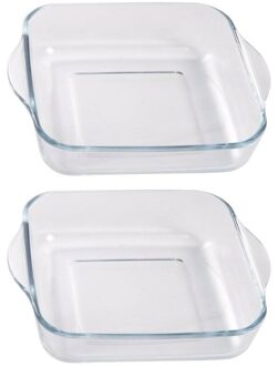 2x Glaze vierkante ovenschalen 1.8 liter - Ovenschalen Transparant