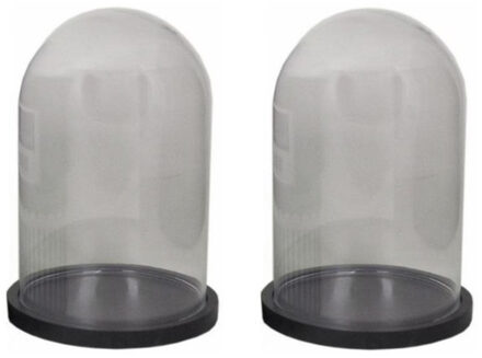 2x Glazen decoratie stolpen op plateau zwart 16 cm