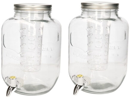 2x Glazen drank dispensers/limonadetappen met kraantje 4 liter - Drankdispensers Transparant