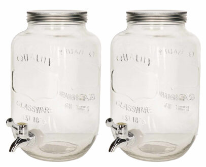 2x Glazen drank dispensers/watertappen met kraantje 3 liter - Drankdispensers