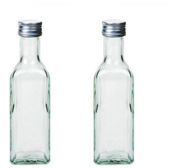 2x Glazen flesjes met schoefdop vierkant 100 ml - Karaffen Transparant