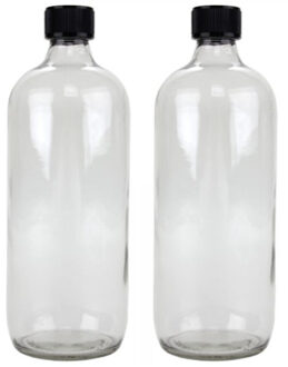 2x Glazen flessen met schoefdop rond 1000 ml - Karaffen Transparant