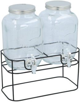 2x Glazen limonadetaps met brede standaard 4 liter - Drankdispensers Transparant