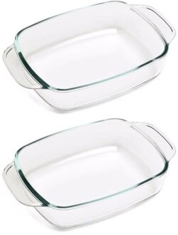 2x Glazen rechthoekige ovenschalen 1.4 liter - Ovenschalen Transparant