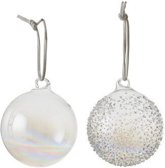 2x Glazen transparant parelmoer kerstballen 7 cm kerstboomversiering - Kerstbal