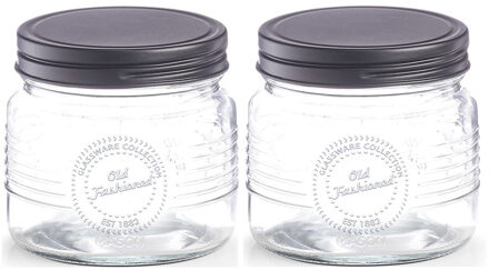 2x Glazen voorraadpotten/bewaarpotten 420 ml Old Fashioned 10 x 9 cm - Voorraadpot Transparant