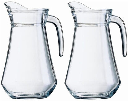 2x Glazen water of sap karaffen/kannen 1,3 liter - Waterkannen Transparant